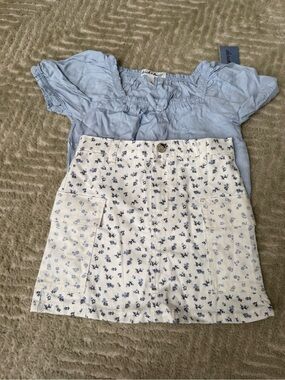 Derek Heart Light Blue Top with White & Blue Floral Skirt Kids Matching Set